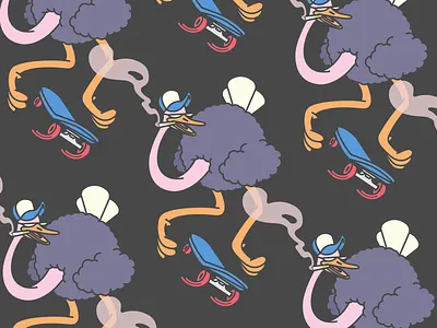 Ostrich crushing on a skateboard! bird cap illustration ostrich skateboard smoke