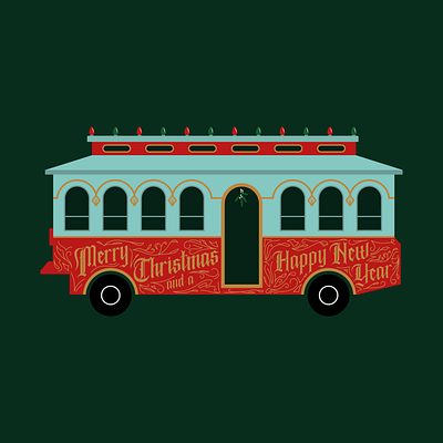 Merry Christmas Trolley chattanooga christmas illustration new year new years train trolley trolly typography