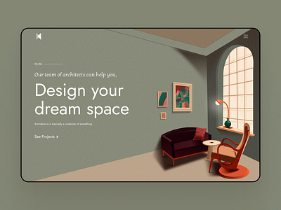 Interior Hero Screen design home illustration interior lading page minimal ui ux vector web