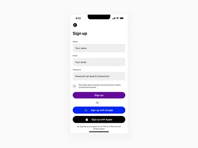 Sign up screen app design typography ui