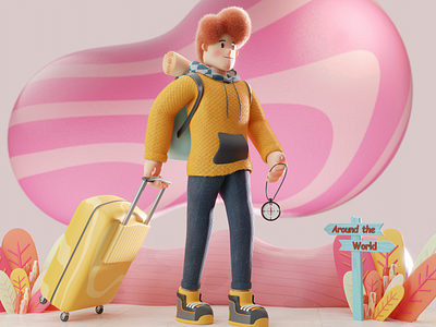 Traveller character 3D 3d 3d character 3d illustration blender character character design color design illustration isometric lowpoly tourist traveller