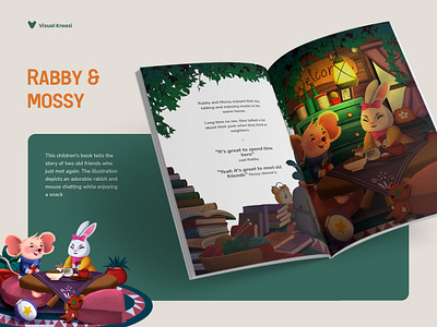 Rabby and Mossy - Children's Illustration Book art bitmap book character children book clip studio paint digital painting draw drinking a tea fairy tale illustration interior layout book mockup mouse painting rabbit room story vintage