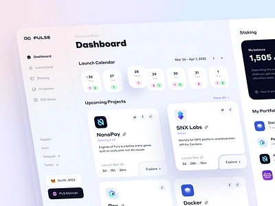 Dashboard Crypto Launchpad | Web App admin admin panel app app design blockchain crypto cryptocurrency dashboard defi nft platform product ui ui design user interface ux uxui web app web platform web3