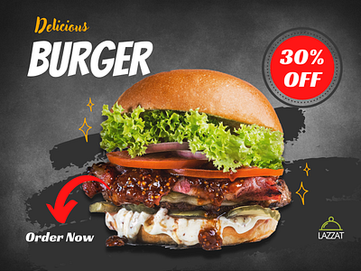 Lazzat Burger Restaurant brand identity branding burger burgers creative delicious design fastfood food food restaurant graphic design illustration logo restaurant social media vector