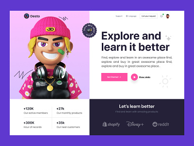 Personal learning header 3d 3d illustration application branding header hero illustration landing page logo mobile trend typography vector web web design