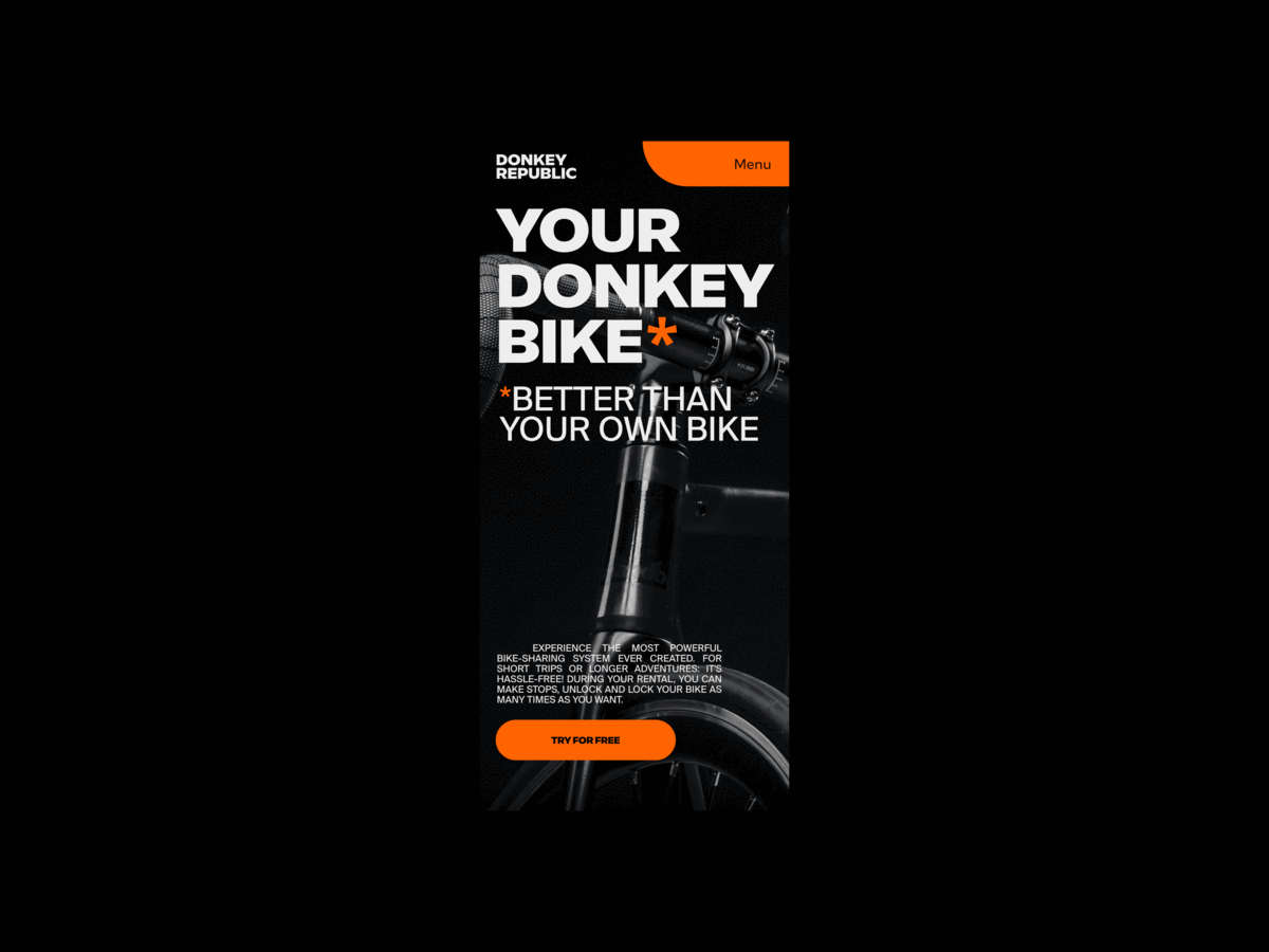 Bike Sharing App Website - Mobile Concept bike app bold design digital figma minimalist mobile orange typography ui web