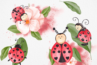 Watercolor Ladybug Clipart Set design digital art graphic design greetings illustration ladybug ladybug illustration logo pillows sublimation design t shirt vector watercolor artist watercolor clipart watercolor ladybug