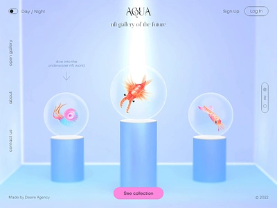 Hero Page | Aqua animated animation design desire agency graphic design hero page landing landing page motion motion design motion graphics nft ocean sea sea creatures ui web web interface web site web ui