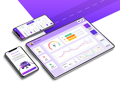 Drive & Earn branding creative design dribbble drive and earn driving app insurance interactive mockups interface leaderboard screen mobile app mockups product design purple color ui riding app road safety uiux user journey web design website