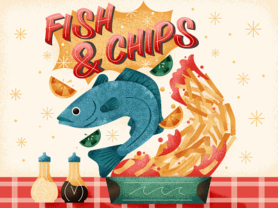 Order Up! adobe blue brushes chips fish fries graphic design green illustration illustrator lunch muti photoshop red salt texture vector vinegar