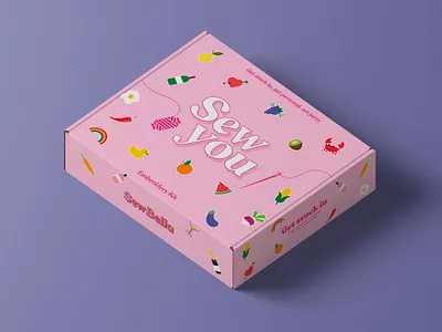 Sew You - Embroidery kit - Packaging Design box branding craft cute design digital drawing embroidery fruit gift box graphic design illustration letter logo packaging sewing stitch type vector