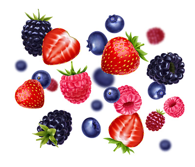 Flying berries background berries flying fruits illustration realistic vector