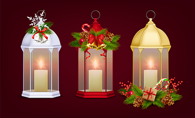Christmas lantern set celebration christmas illustration lantern realistic vector