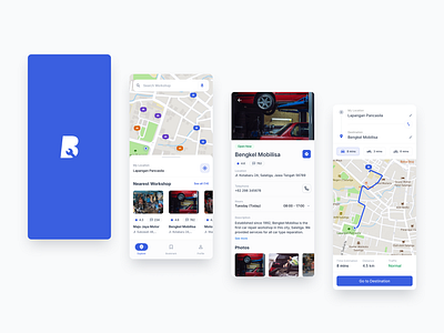Vehicle Repair Workshop Finder app branding mobile ui