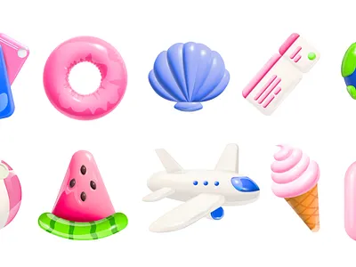 Summer vacation set cartoon illustration summer tropical vacation vector