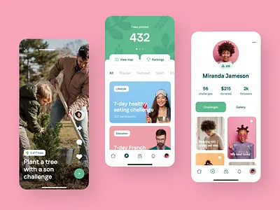 Mobile challenge app design [1/2] challenge community service donations gamification like content mobile interface mobile ui profile profile score ranking social social application social media ui design