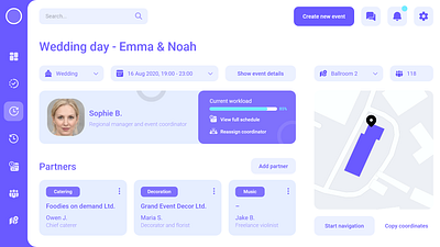 Event Management Portal - The Good, The Round, And The Purple application design dashboard design event event management events graphic design map purple rounded corners ui web app