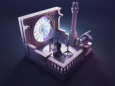 Wednesday at Nevermore 3d blender dark diorama fanart gothic illustration isometric render tvshow wednesday