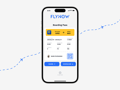 FLYNOW - Flight Booking App | Boarding Pass🛫 airlines boarding pass booking branding design digital design figma graphic design logo mobile app plane qr ticket travel ui user experience user interface ux visual design web design