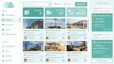 Construction Workforce Planning Software - Projects Design application application design buildings clients construction construction management construction workers dashboard design employees graphic design green incidents projects real estate statistics ui web app web design workforce