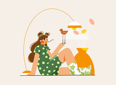Home alone🥪 2d adobe illustrator animal cartoon character character design cute design girl graphic design green happy home illustration people pets procreate texture vector art woman