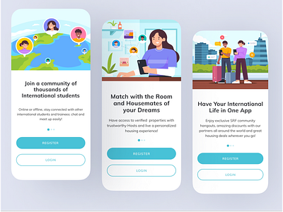 SRF APP Onboarding Screens app branding illustration onboarding social ui