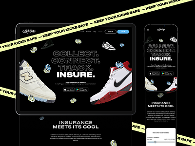 SoleSafe UI Design bold dark design illustration insure kicks sneakers ui web design website