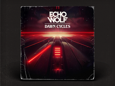 Echo Wolf - Dawn Cycles album art beige cover art midjourney music red retro synthwave texture typography