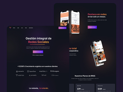 Social Media Landing Page agency dark design elementor figma gradient social media ui ux wordpress