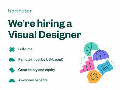 We're hiring a Visual Designer! 401k benefits brand branding hiring icon icons illustration job job board jobs layoff remote role startup typography visual designer