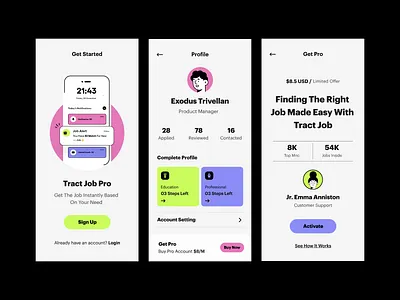 App UI app ui branding card ui clean job app job search login mobile app onboarding plan pricing pro plan product design profile signup typography ui ui ux user experience ux