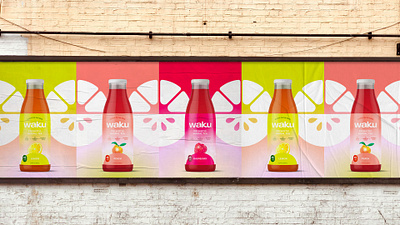 Waku Tea Posters berry bottle branding design fruit gradient illustration label lemon logo packaging pattern peach raspberry sunrise tea typography