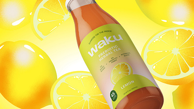 Waku Lemon Label branding design fruit illustration label lemon logo packaging pattern sunrise tea typography