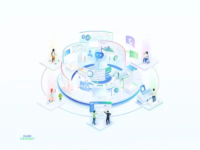 Claim via Robot isometric illustration for Benekiva isometric isometric claim isometric dashboard isometric illustration isometric insurance isometric people isometric saas isometric ui