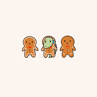 Dinosaur stuck in gingerbread. artwork christmas cute dinosaur drawing gingerbread illustration kawai kawaii procreate procreated simple