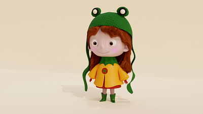 Cartoon girl in a funny hat 3d 3d character art blender character design gameart illustration illustrator logo lowpoly web