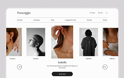 Pomeriggio Jewelry Main Page accessories beauty branding clean design hero page jewellery jewelry main page minimalistic mobile adaptation mobile design product page search search results shop typography ui ux web design