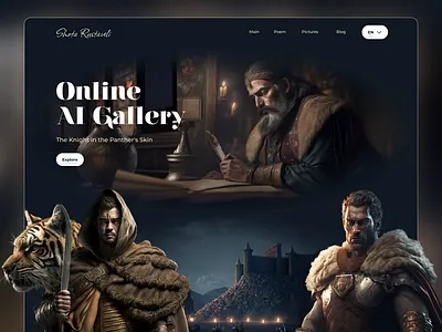 Shota Rustaveli - Online AI Gallery - Website Concept 2d 2d art 3d 3d art ai ai art art artificial dark dark mode design designer gallery inspiration intelligence interface mode ui uiux ux