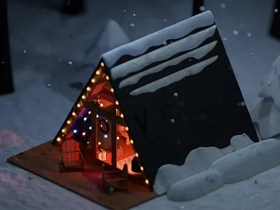 Christmas 3d blender christmas cottage illustration snow winter