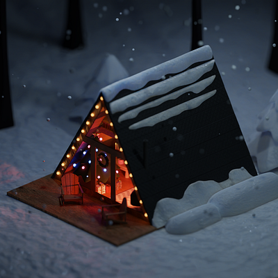 Christmas 3d blender christmas cottage illustration snow winter