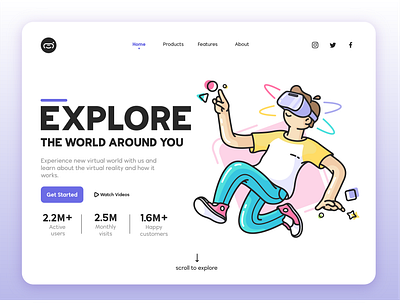 Vision - Virtual Reality Landing Page Website ar artificial intelligence augmented reality design future home page illustration landing page meta modern oculus tech technology ui ux virtual reality vr web webdesign website