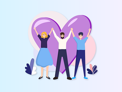 Together! abhinaya abhinayakondi aesthetic blue design donation equality feminism graphic design heart helping illustration kondi logo people purple together ui vector yay