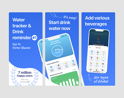 ASO for Water Tracker app app design appstore aso design flat minimal screenshots ui