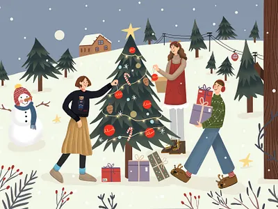 Happy New Year! 2d art christmas christmastree design digital art draw drawing gift happynewyear holiday illustration illustrator newyear procreate snow snowman