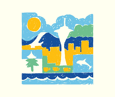 City Series - Seattle branding city cityscape colorful digital drawing harbor illustration killer whale landscape drawing mount rainier orcas pacific northwest pnw puget sound seattle seattle illustration sketchy space needle summer search washington