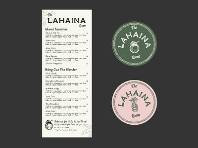 The Lahaina Room bar bar branding brand branding coaster design graphic design hawaiian illustrator island logo logo design logos match boxes menu design menus restaurant branding retro tiki tiki bar