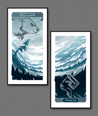 Polar Bear and Musk Ox dyptich design fantasy graphic design illustration illustrator vector