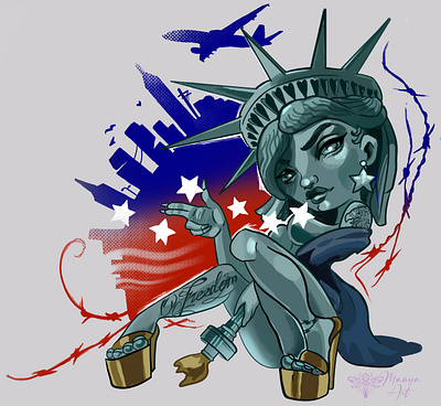 The Statue of Liberty. American girl. USA art america usa artist cartoon style colors design charaster freedom girle sexy women women