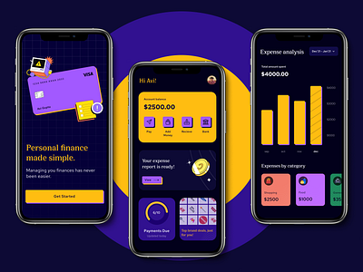 Personal finance management application app app design app ui design expense app expense planning app finance design finance management app fintech ios app design mobile app mobile app design mobile design mobile ui neo brutalism ui ui design uiux