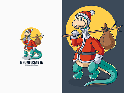 Broto santa character mascot brontosaurus character cute design illustration logo mascot santa